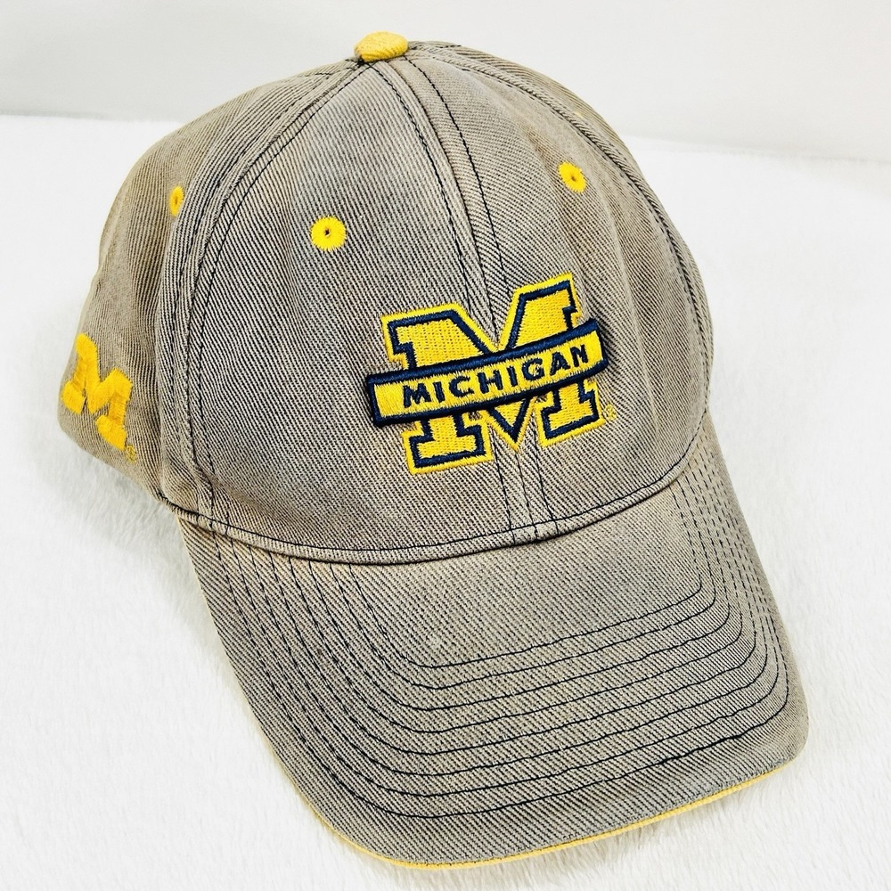Michigan Wolverines NCAA Team Logo Denim Hat Cap Adjustable Strapback College